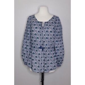 TORY BURCH Evelina Blue Peacock Feather Print Tunic Top Blouse Shirt Size 2